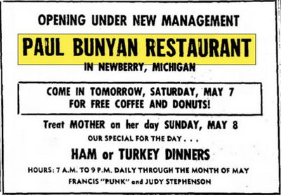 Paul Bunyan Restaurant - May 1966 Ad